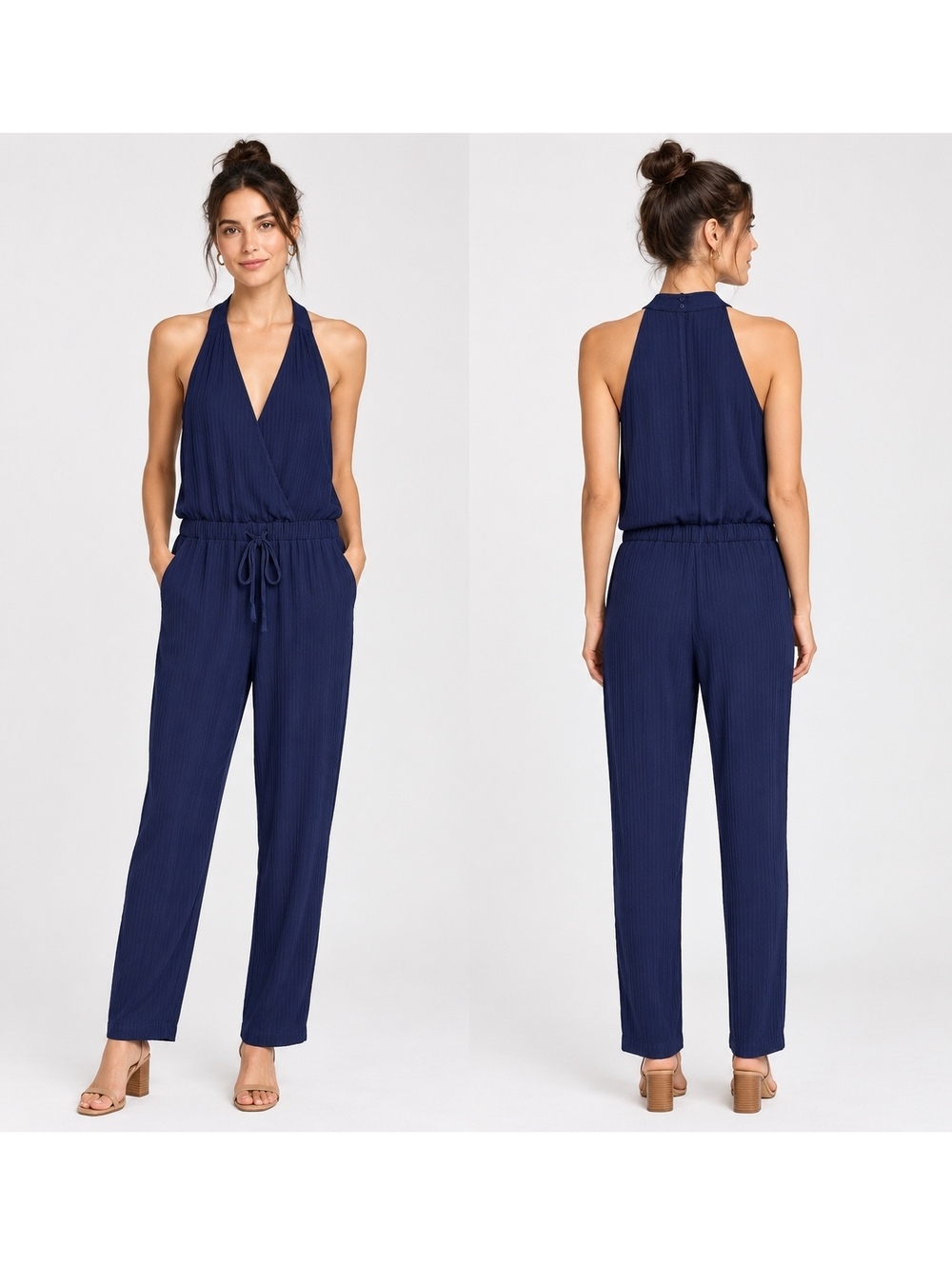 Saturday Sunday By Anthropolgie $118 Woman’s M Juniper Navy Ribbed Jumpsuit